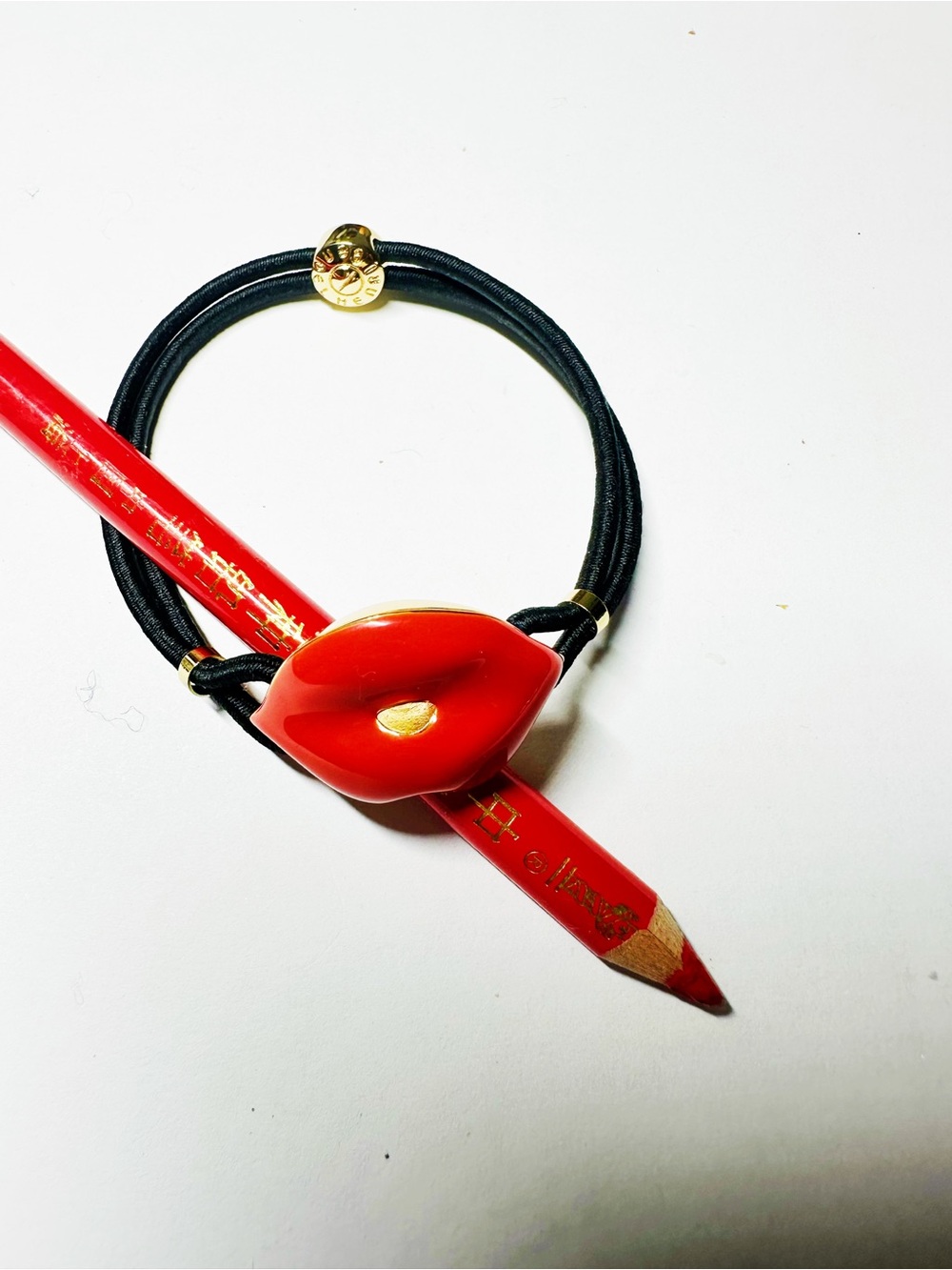 henri bendel Red Lip Charm Hair Tie Bracelet with Gold Accent